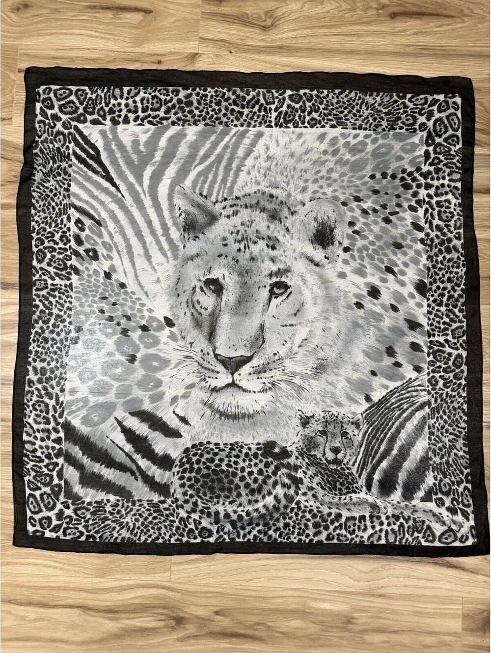 Into Africa Silk Safari Scarf Leopard Cheetah Black White Grayscale 33x33